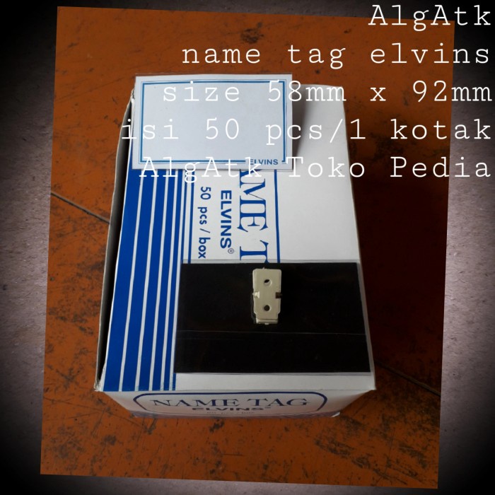 

Update Elvins. Name Tag + Peniti Dan Jepit Buaya. Isi 50Pcs. Terlaris
