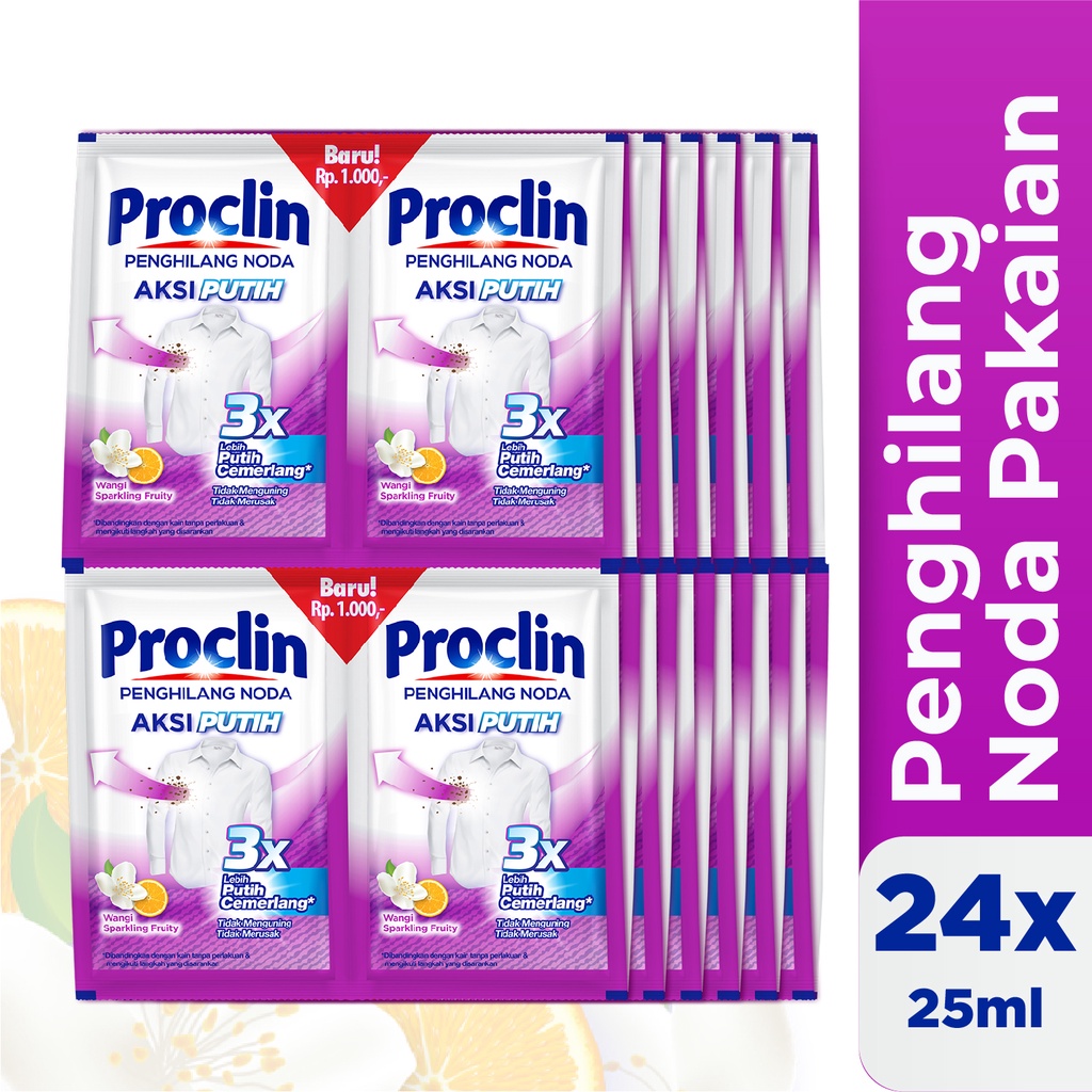 Proclin Aksi Putih Sachet 25ml - 24pcs - Penghilang Noda Pakaian