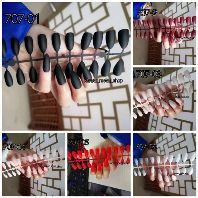 (PART 1 No.1-18)Kuku palsu STILETTO matte / kuku palsu polos doff isi 24pcs per stripe (707)