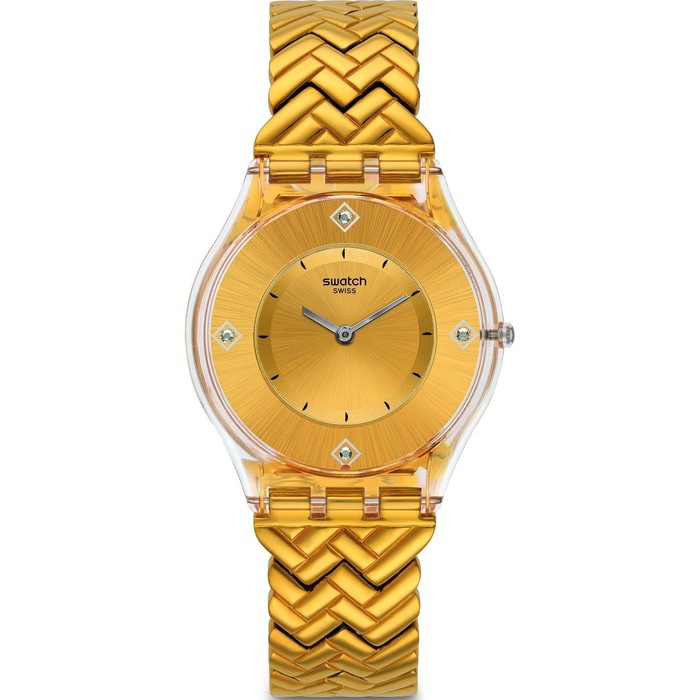 Swatch Analog Jam Tangan Rantai Wanita SFE106G Golden Street Original