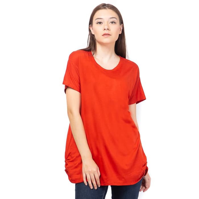 Lemone T-shirt Kaos Cewe Spandek Premium Baju Wanita 10100065 Polos - Merah Bata