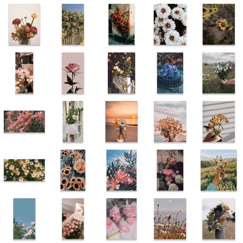 52pcs / set Stiker Motif Bunga Grafitti Gaya Retro Tahan Air Untuk Notebook Thermos Mug DIY