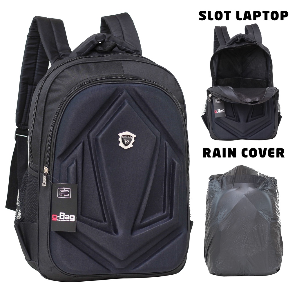 Tas Ransel Polo Paris Emboss Warna Hitam Free Raincover Harga ekonomis Multifungsi Berkualitas