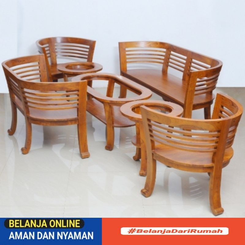 SET KURSI TAMU MINIMALIS BAHAN KAYU JATI ASLI / KURSI TERAS CANTIK  JATI MINIMALIS
