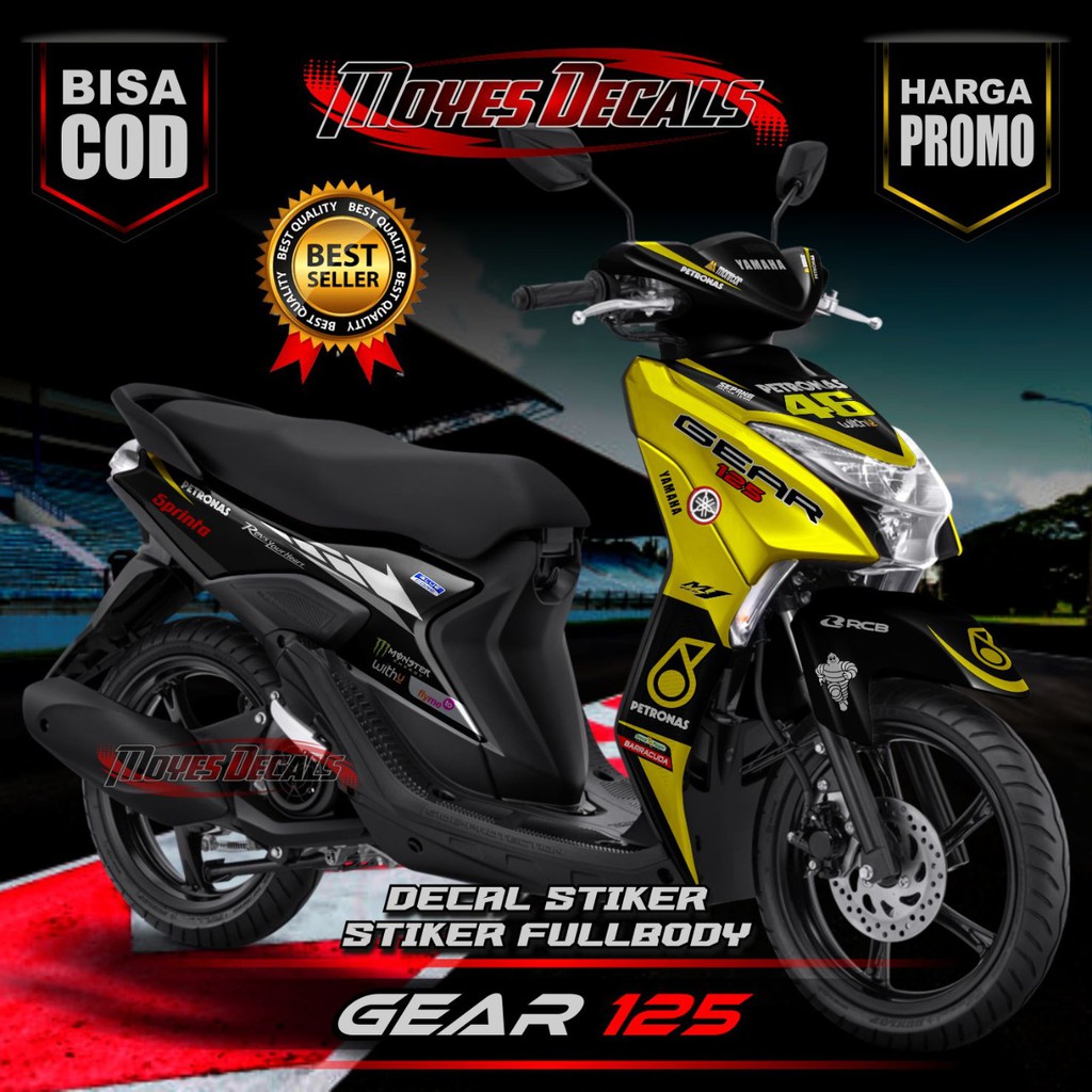 decal stiker yamaha gear 125 fullblok petronas kuning - stiker yamaha gear 125 fullblok petronas kun