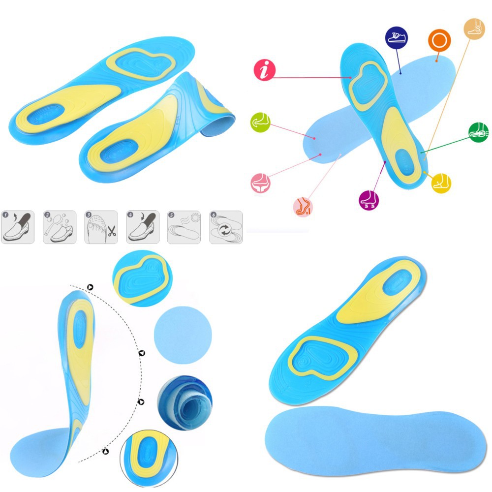 GS8 Silikon Alas Kaki Sepatu Sport Shock Absorb Gel nyaman Jalan Jauh Sport Insole GelActiv Blue