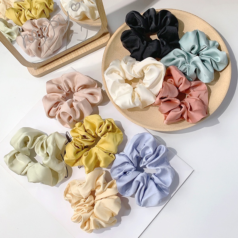 Ikat Rambut Srunchie Satin Polos Gaya Untuk Wanita / Ikat Rambut Hijab Satin