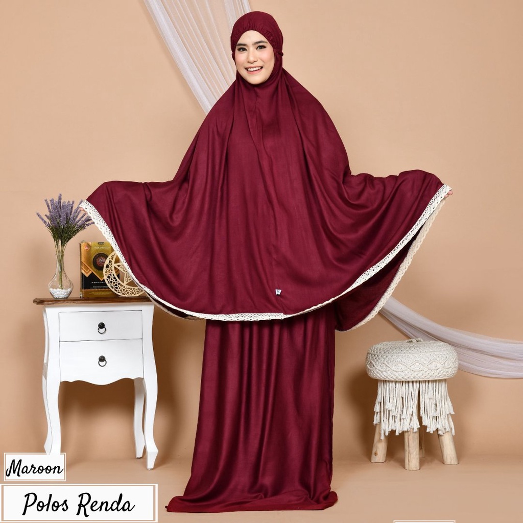 Mukena Dewasa Jumbo Polos Bahan Katun Premium Renda Rajut