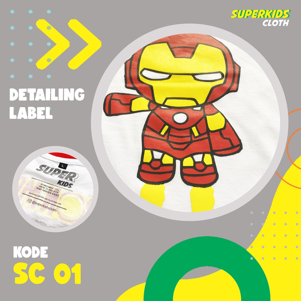 KAOS ANAK LAKI LAKI TERMURAH ECER GROSIR SUPERKIDS CLOTH IRON MAN SUPERHERO 1 - 8 TAHUN