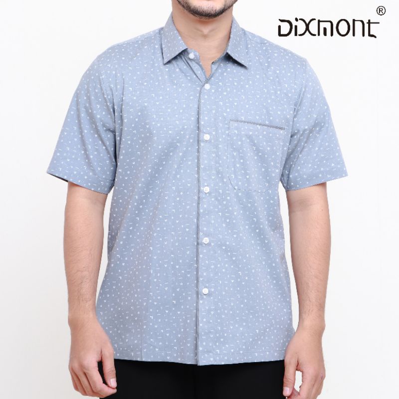 Dixmont Kemeja Pria Basic Formal Motif Lengan Pendek Hem MS00421