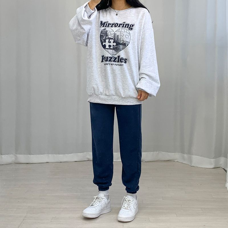 Sweater Switer Crewneck Oversize MIRRORING PUZZLE Pakaian Pria Wanita Fashion Korean Style