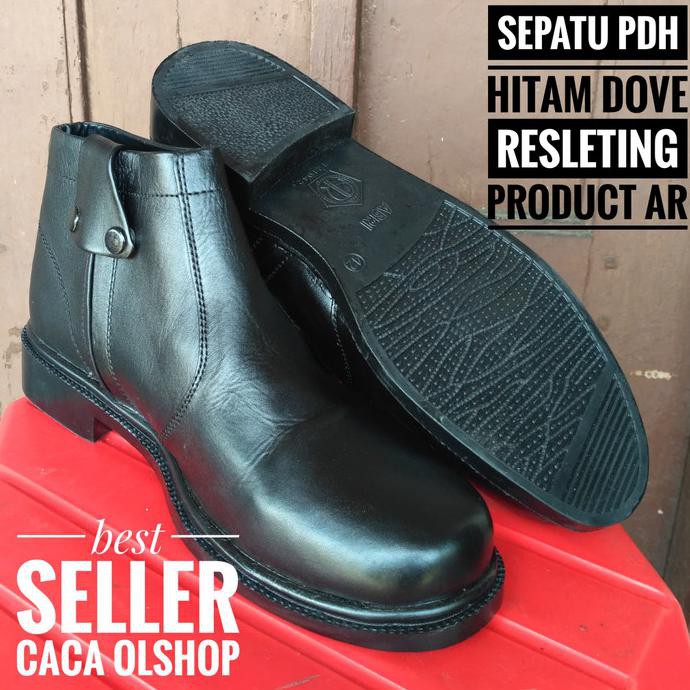 Sepatu PDH Sleting Merk AR Asli Kulit - Hitam, 38