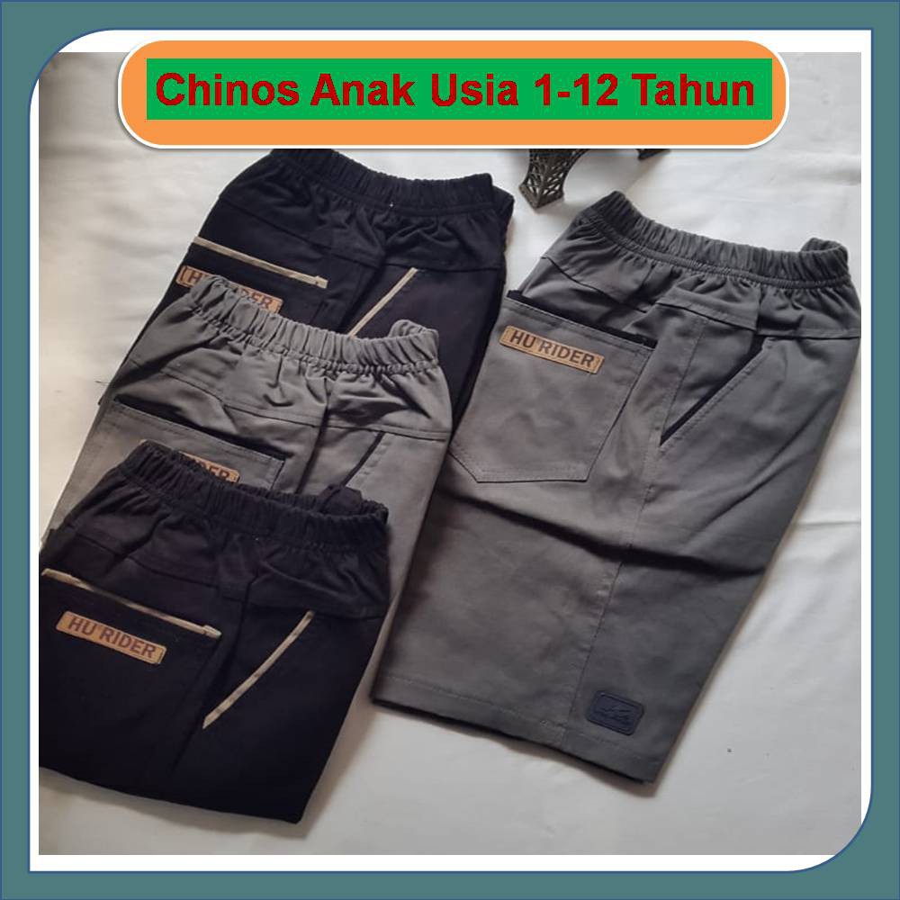 Celana Pendek Chinos Anak Laki Laki Premium, Bahan Twill Stretch Boss Diamond Usia 7-12 Th Size L XL