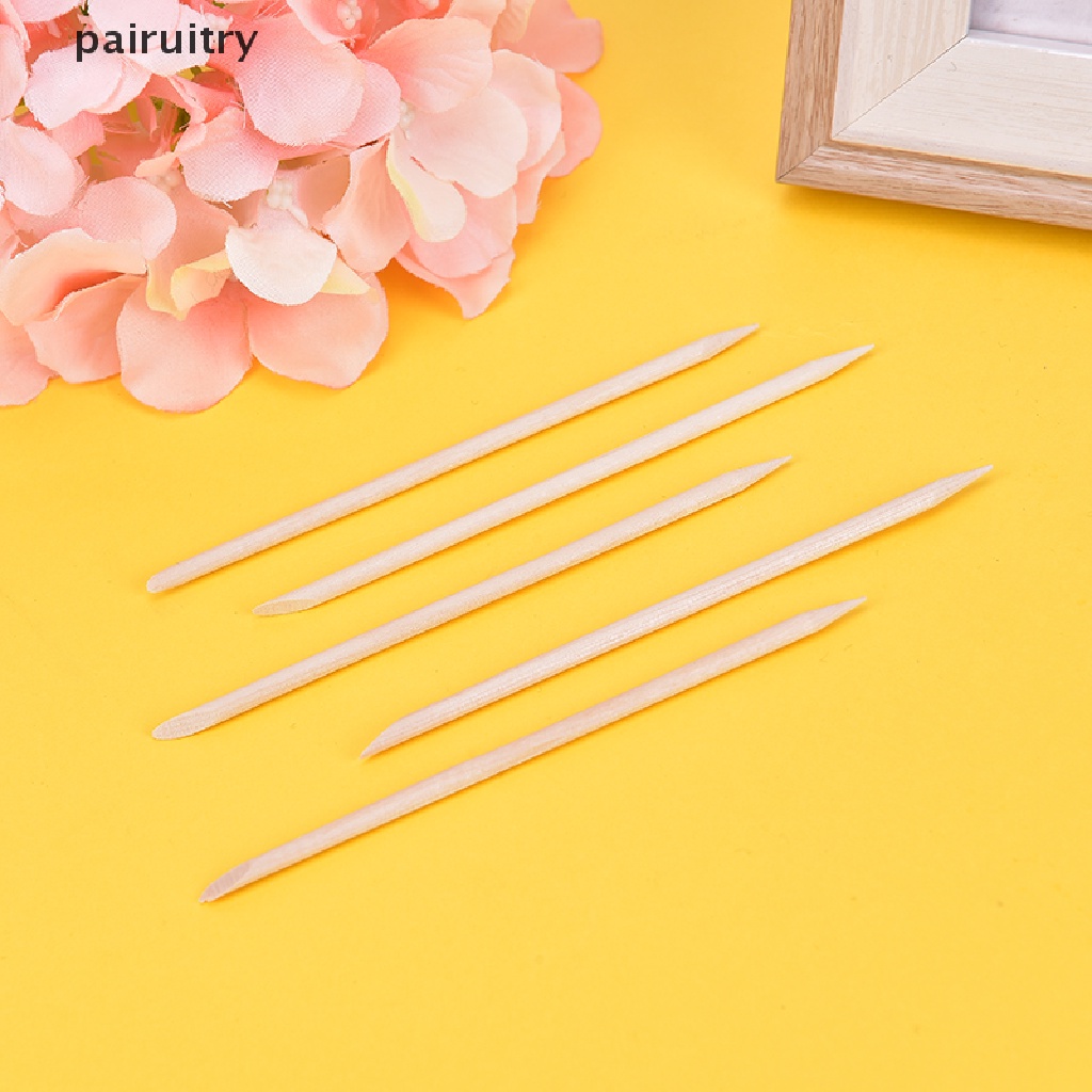 Prt 100Pcs Stik Kayu Oranye Pendorong Kutikula Untuk Manicure / Nail Art PRT