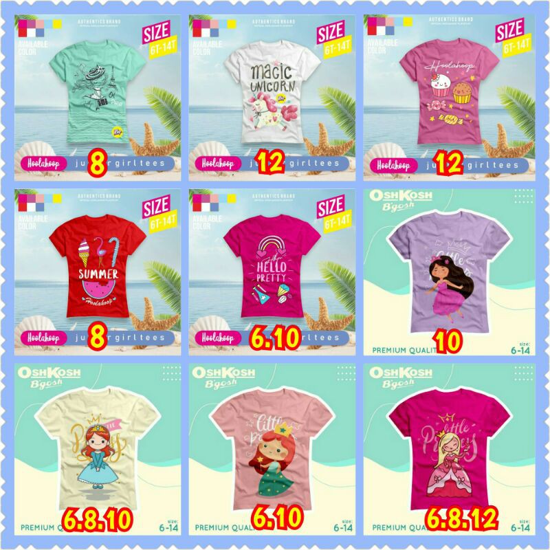 Katalog Ready Kaos Anak Perempuan by Hoolahoop & Oshkosh B'gosh Usia 5~12 Tahun