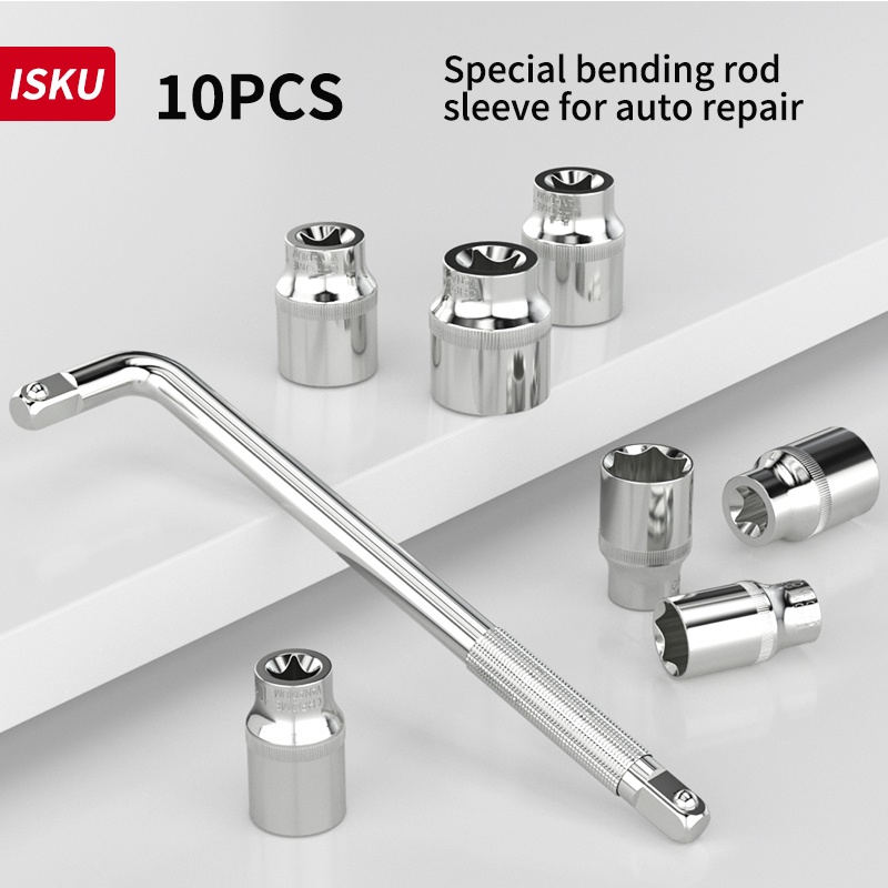 ISKU Sambungan Gagang Sok Kunci Shock Set 10pcs 8-24mm Socket Kunci Set Motor Socket Wrench Set Sok/mata sok 1/2 inch 6 pt