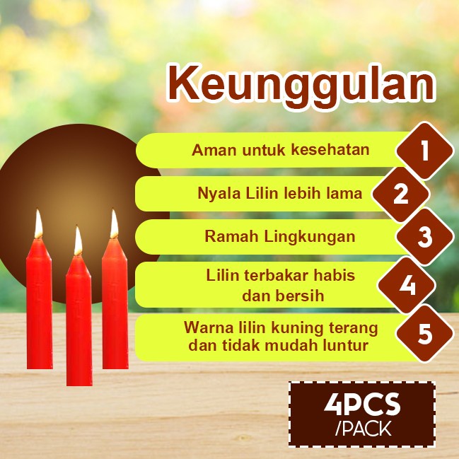 Lilin Batang Sembahyang Sukhavati 4 pcs/pack 25 cm merah