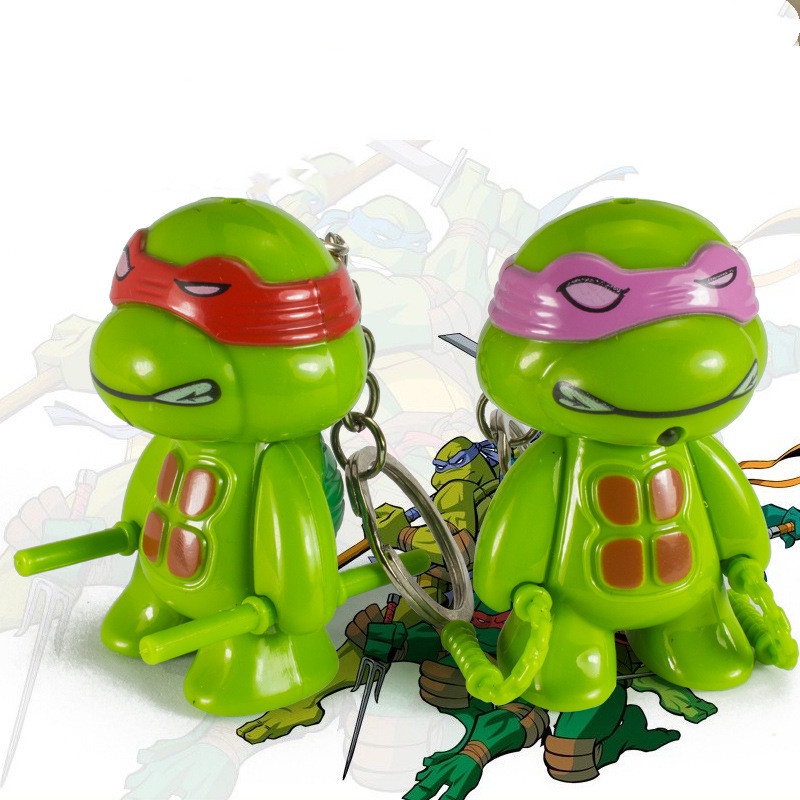 1pc Gantungan Kunci Action Figure Teenage Mutant Ninja Turtles Bahan PVC Dengan Lampu LED