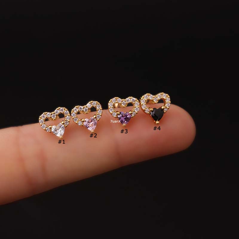 1pc Anting Tindik Tulang Rawan Telinga Bentuk Hati Ganda Bahan Stainless Steel Dengan Zircon 20Gauge