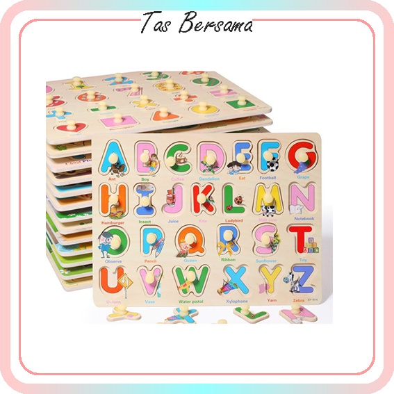 Tas bersama 395 Puzzle Knop Kayu Pengasah Otak dan Motorik Anak Karakter Lucu Murah Produk Import