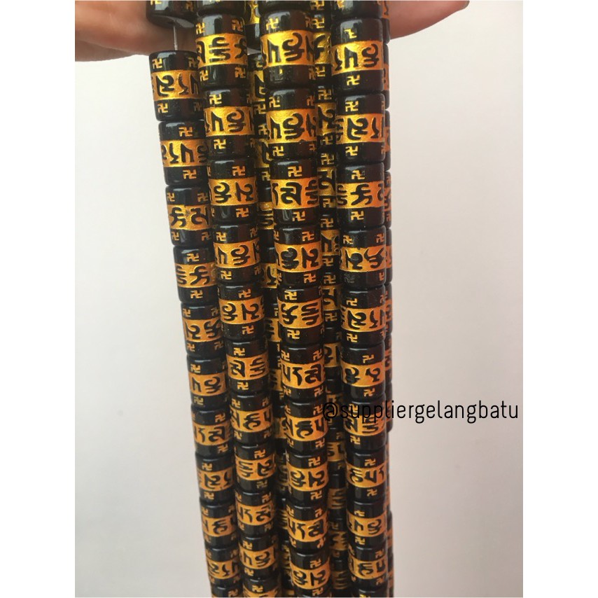 bahan 10mm batu omni padme hum tibet renceng termurah ukir black gold natural akik renceng bongkah