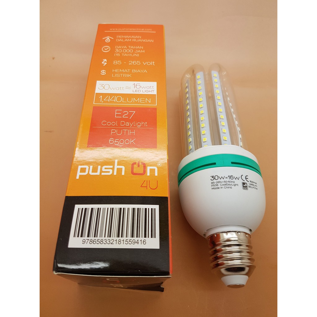 Lampu LED PushOn 4U 16 watt 96 led SMD 1440 lumen Cahaya PUTIH