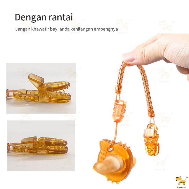 Empeng dot bayi silikon BPA FREE dengan rantai dan kotak 3in1 set