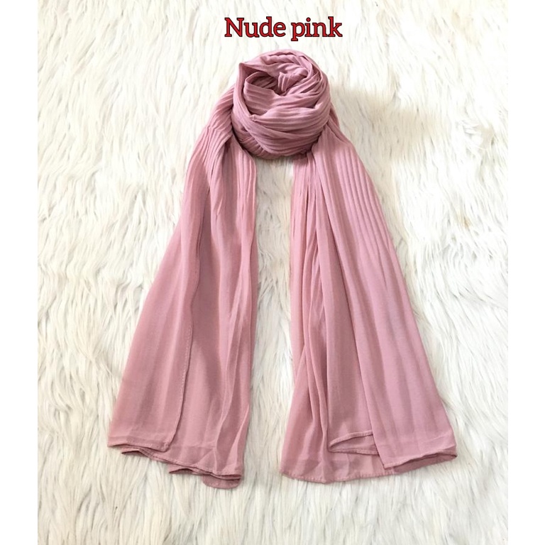 Premium PASHMINA PLISKET DUYUNG CERUTY Uno AZARA Ori Hijab Jilbab Pasmina 180x75cm-NUDE PINK