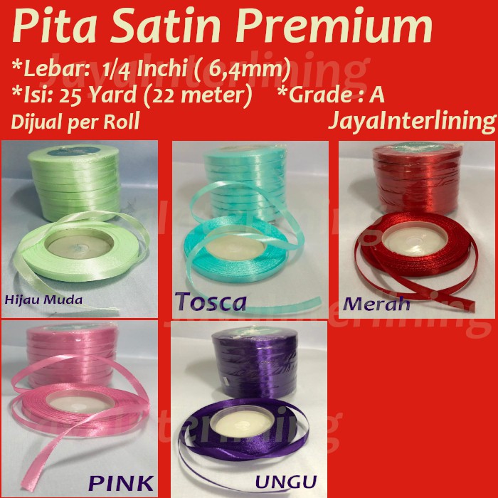 Pita satin Ribbon satin roll premium 1/4 inchi 6,4mm