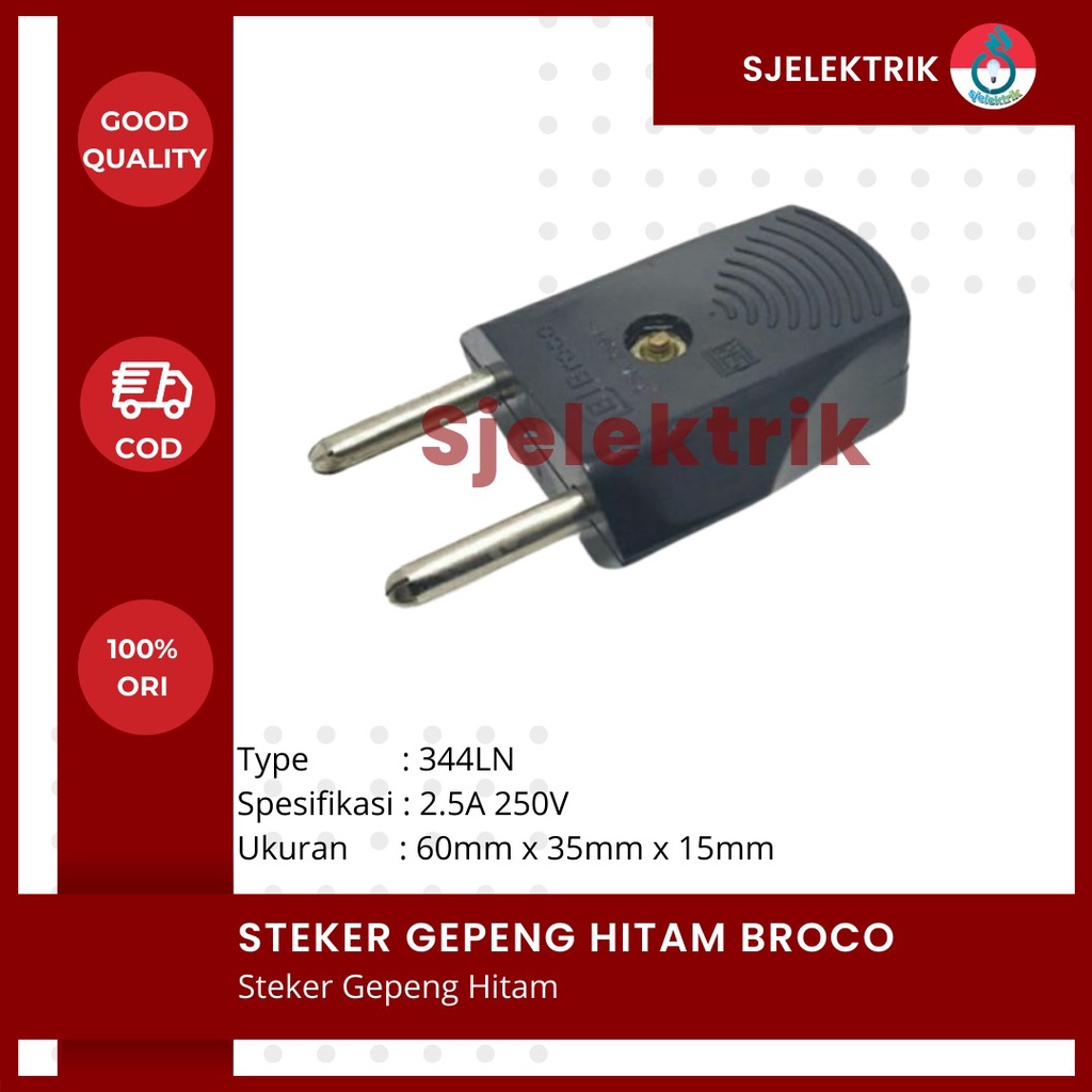 Steker Broco Hitam Gepeng / Steker Listrik Broco / Steker Gepeng Broco