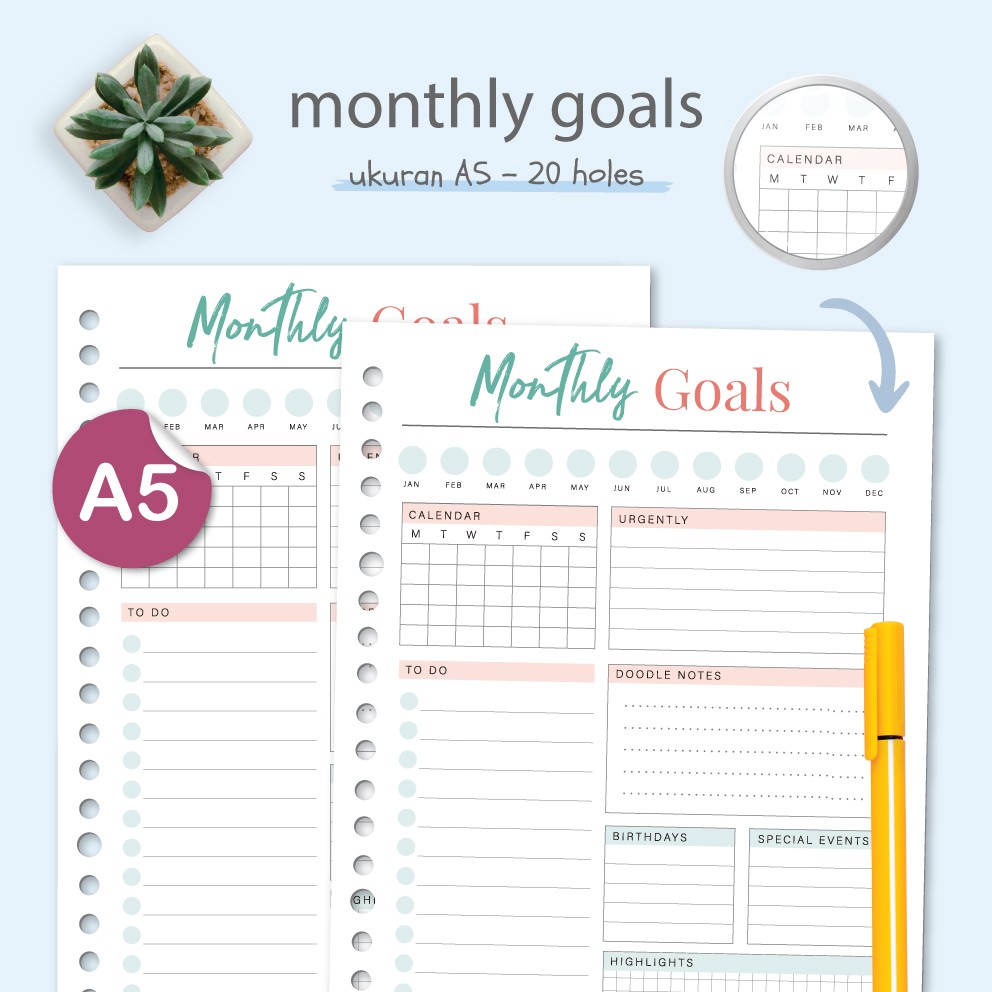 

Loose leaf A5 - Kertas Binder Monthly Goals by Bukuqu