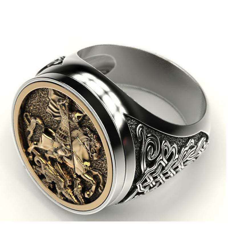 Cincin Stainless Steel Vintage Pola Perak Pola Perak Ksatria Militer Romawi Souvenir Fashion Jewel