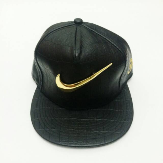Topi Snapback Nike Hitam Kulit Buaya Plat import murah