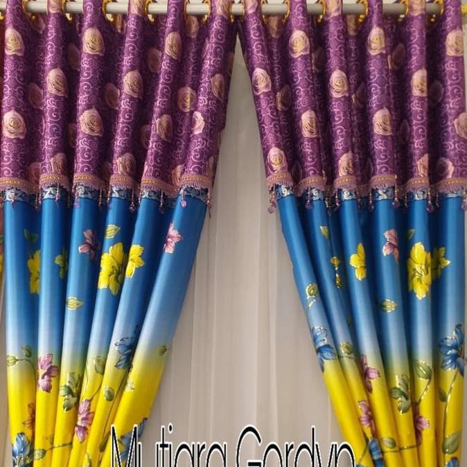 Gorden Blackout Poni Lurus Flower Ungu Bavariaolshop_