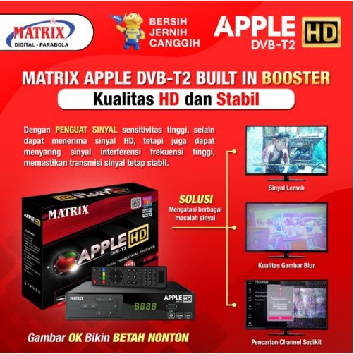 STB DVBT2 Set Top Box Matrix Apple Merah TV Analog Jadi Digital