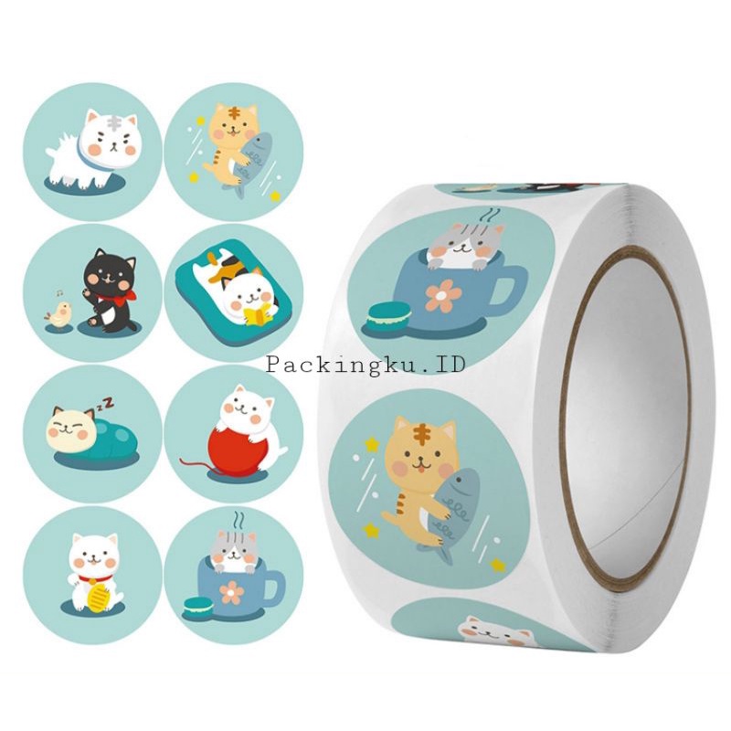 [Kecil 2.5cm] Sticker Label Thank You | Segel Roll 500 pc-daily Cat