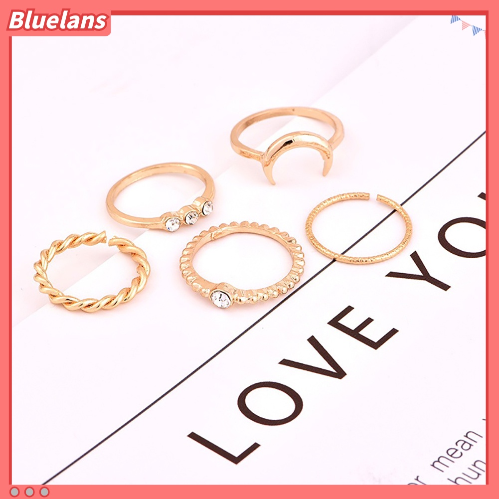 Bluelans 5Pcs Vintage Moon Knuckle Finger Ring Set Bohemian Adjustable Joint Jewelry