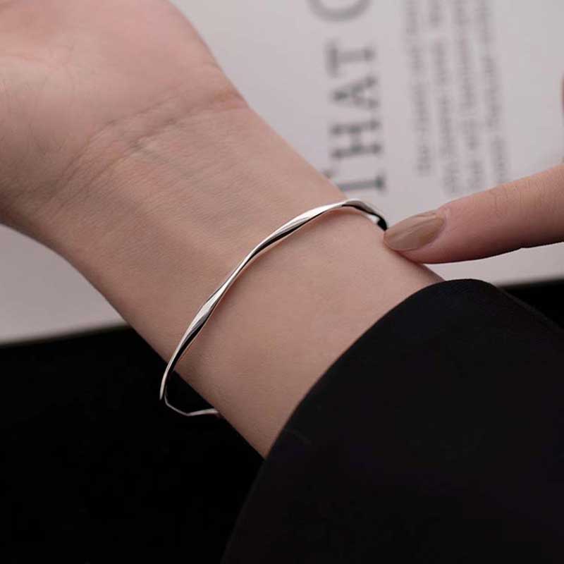 XiaoboACC Korean Fashion Glossy Twisted Silver Bracelet