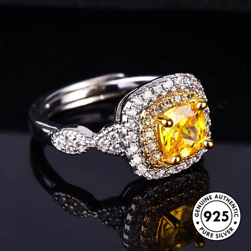 Cincin Berlian Kuning Bahan S925 Silver