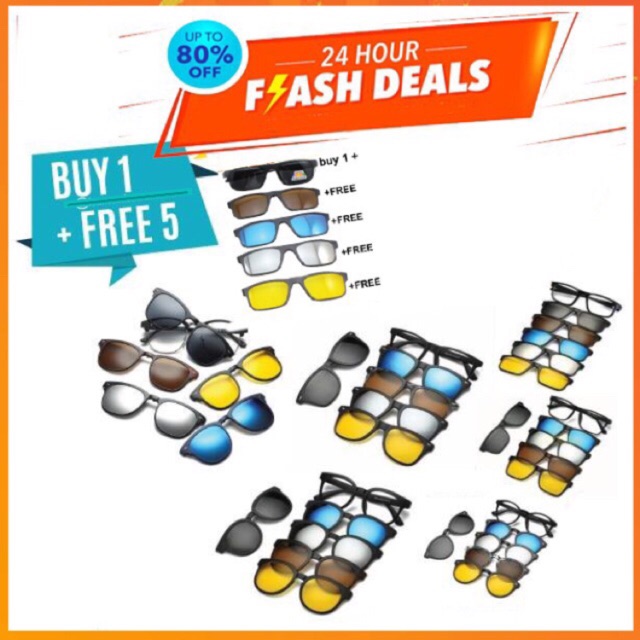LANGSUNG KIRIM  MAGNET KLIP ON Frame Kacamata Sunglass CLIP ON 5 Lensa Polarized