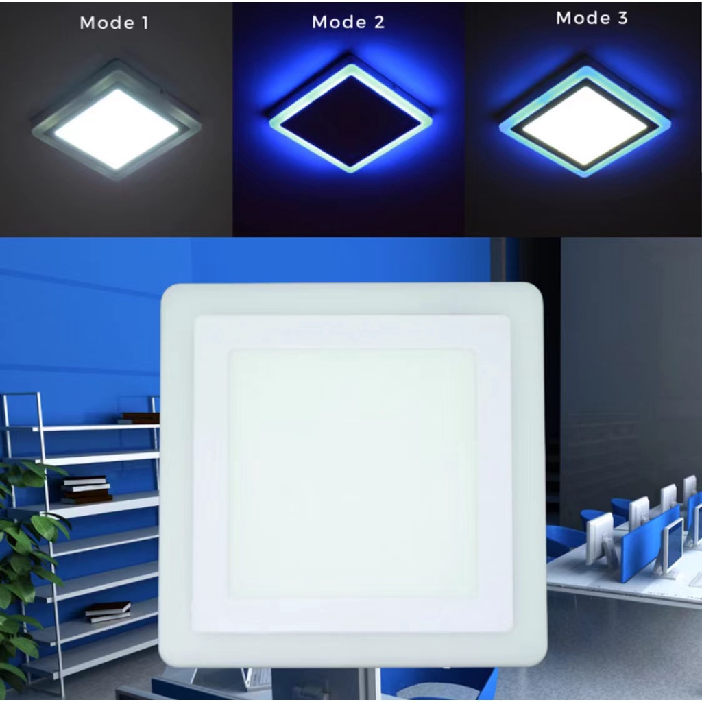 LAMPU DOWNLIGHT LED PEX  PANEL 2 WARNA 12W+4 WATT KOTAK TENGAH PUTIH SAMPING BIRU