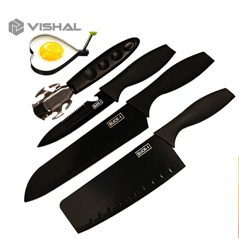 VISHAL Set Pisau Dapur isi 5pcs Hitam Pisau Set 5 pcs Black Black Kitchen Knife Set 5 Pieces VS-1811