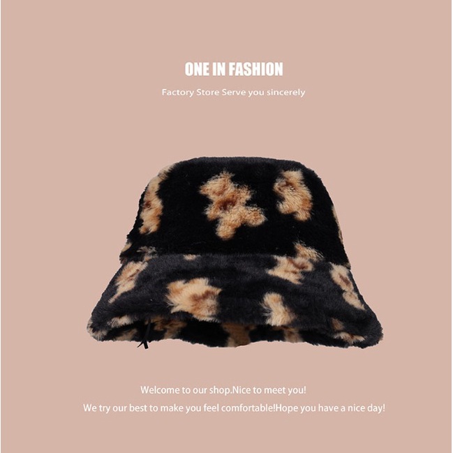 IMPORT WOMAN TEEN FURRY BEAR WINTER BUCKET HAT KOREAN STYLE TOPI WANITA REMAJA MUSIM DINGIN MOTIF BERUANG TEDDY