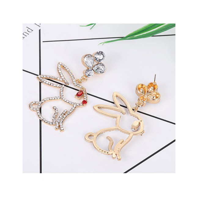 LRC Anting Tusuk Fashion Gold Metal Flash Diamond Rabbit Earrings A59995