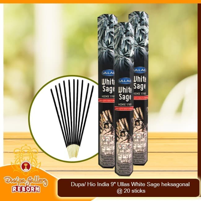 Dupa/ Hio India 9&quot; Ullas White Sage heksagonal @ 20 sticks