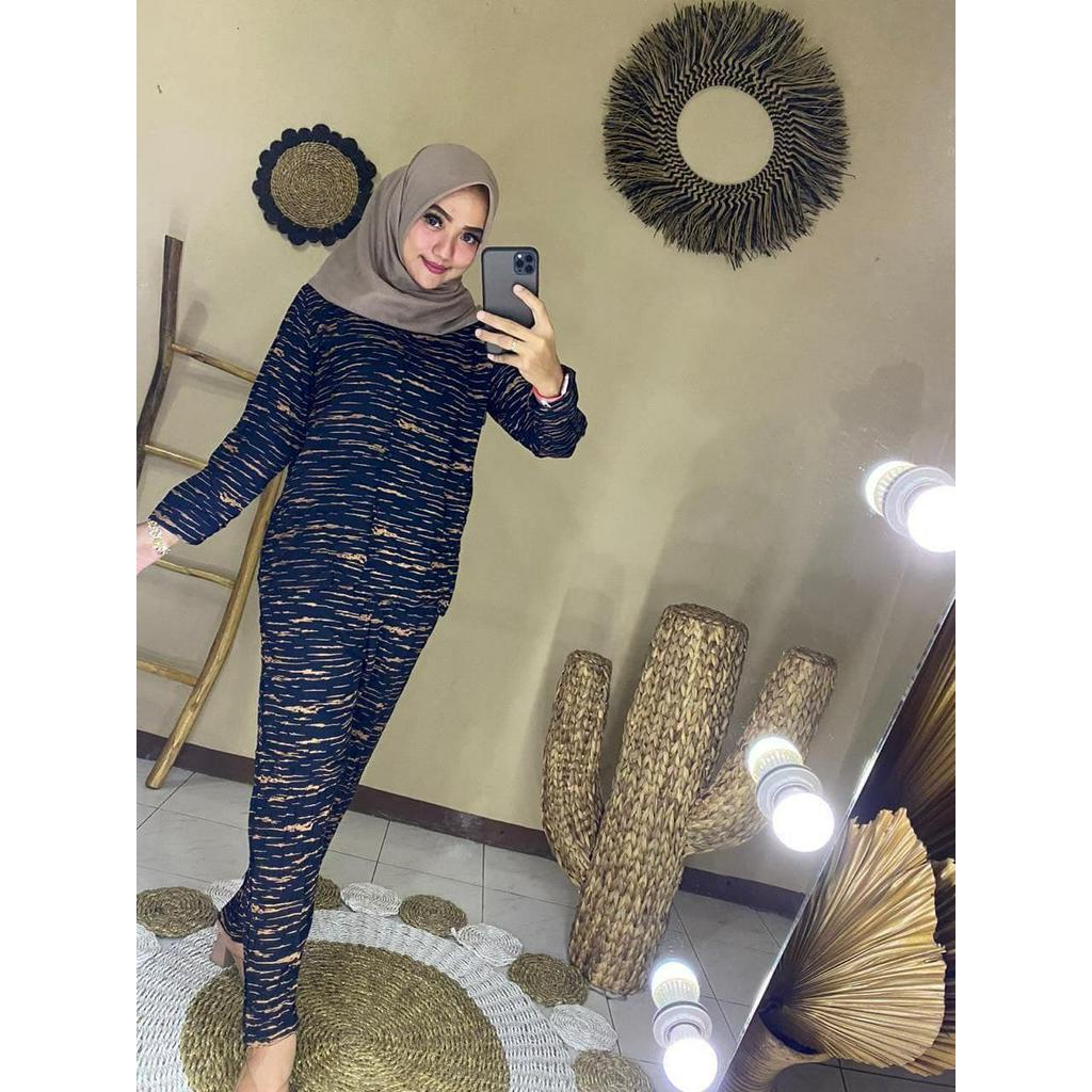 Nikita Salur One Set Wanita Jumbo Rayon Premium Setelan Wanita Waka Waka Batik Lengan Panjang Panjang Set Celana Kekininan LD 135 cm