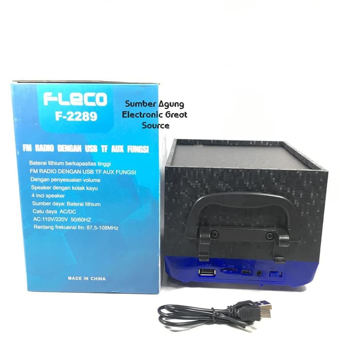 Fleco F2289 Speaker Pemutar Musik USB Memori 4inch Kotak Kayu AC DC