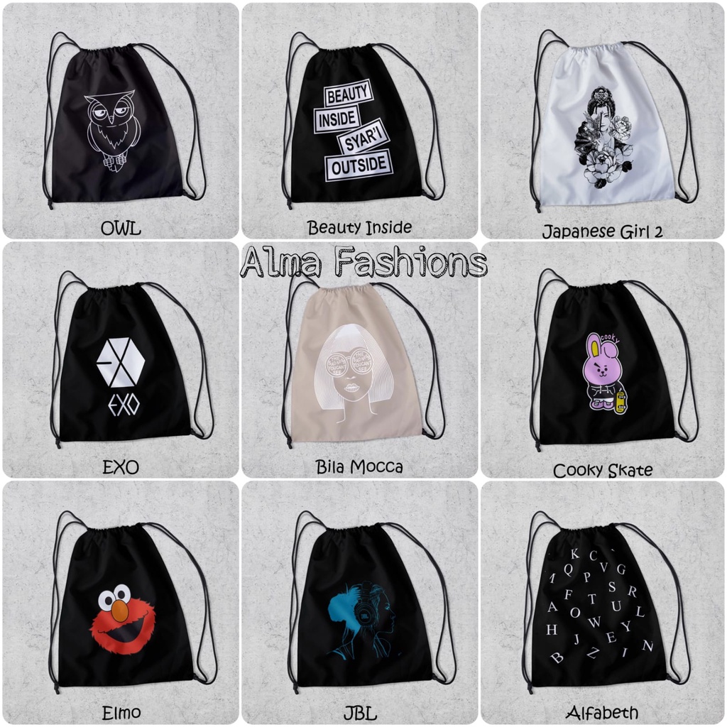 Tas Serut Anti Air - New String Bag - Tas Serut Waterprof Pria Dan Wanita - Tas Polos / Custom - Tas Olahraga