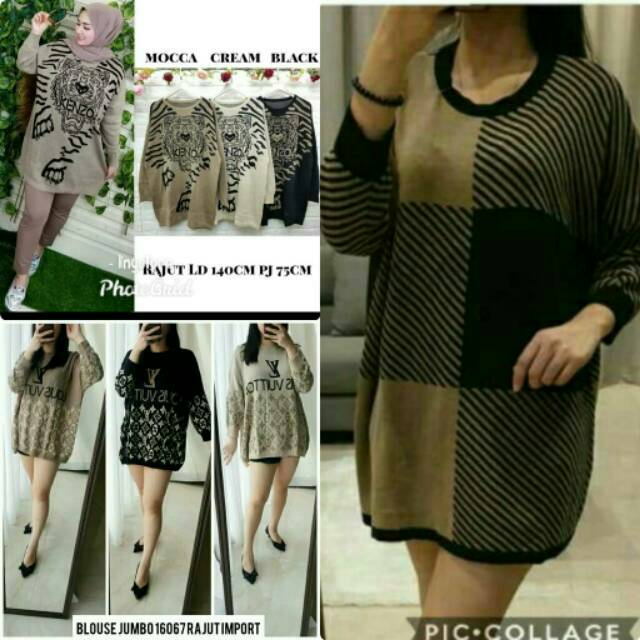 Atasan jumbo wanita rajut import real pict/kaos rajut jumbo big size/blus jumbo