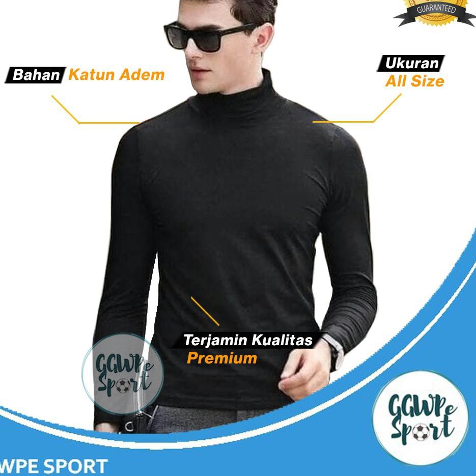 Koleksi Terbaru.. BAJU KAOS PRIA TURTLENECK LEHER TURTLE NECK LENGAN PANJANG HITAM POLOS KUALITAS JA